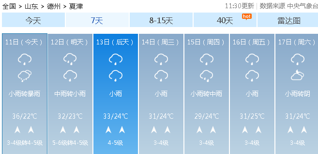 天气预报夏津最新